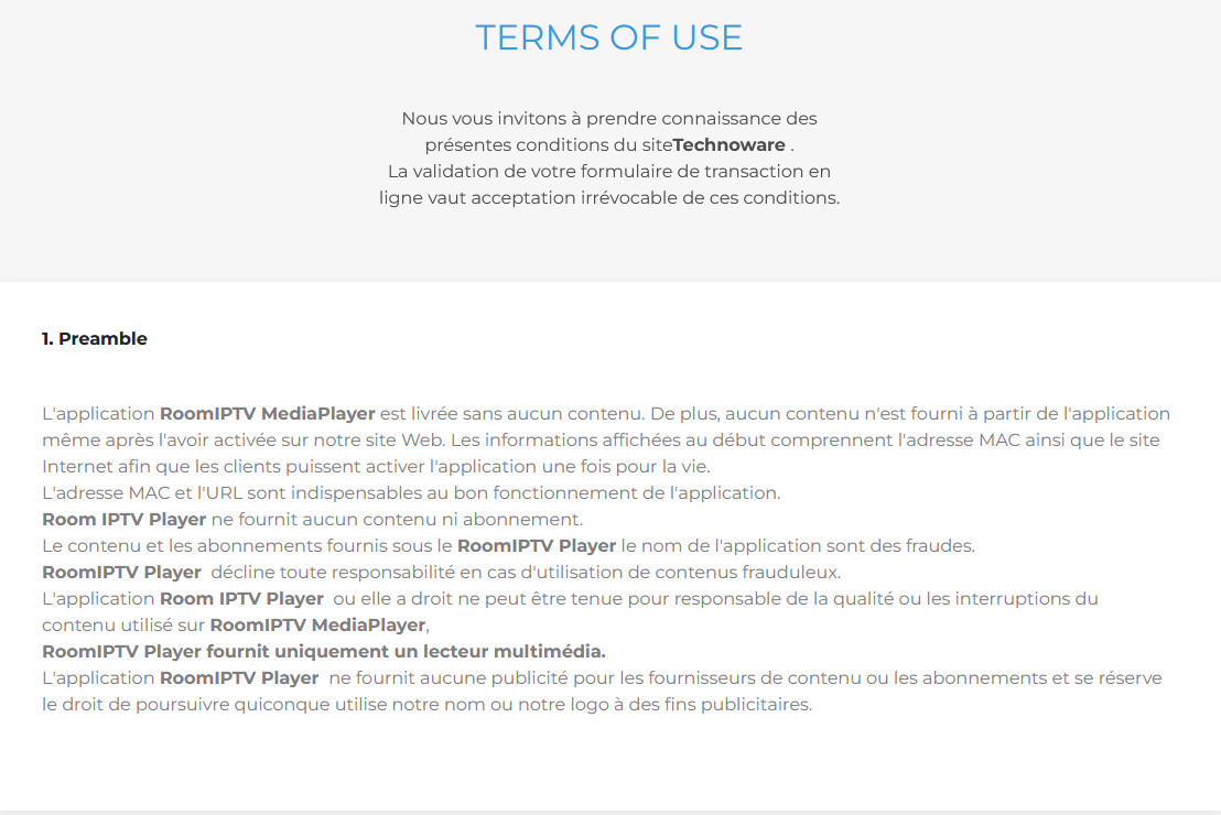 ROOM IPTV CONDITIONS D'UTILISATION