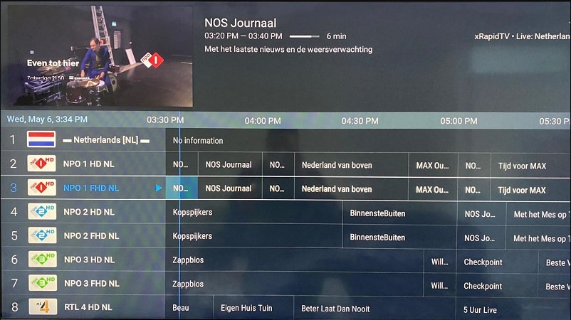 TIVIMATE EXEMPLE DE VOTRE ECRAN EPG, DANS LE COIN SUPERIEUR GAUCHE, VOUS VERREZ UN APERÇU DE LA CHAINE